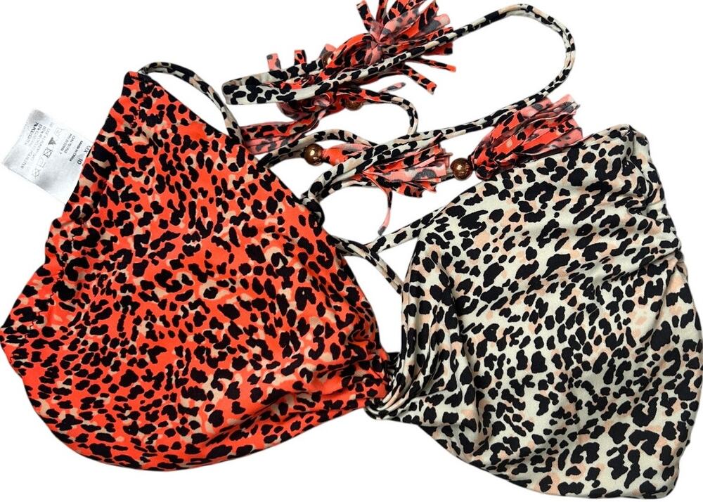 H&M Cheetah Print Orange & White Bikini Top US Size 10